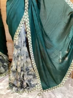Satin Silk Saree Half and Half - Image 5