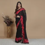 Georgette Saree With Computerised Embroidered Border Patch