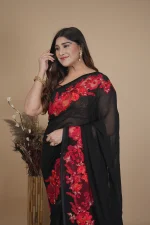 Georgette Saree With Computerised Embroidered Border Patch - Image 3