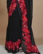 Georgette Saree With Computerised Embroidered Border Patch - Image 2