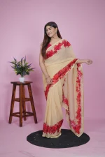 Georgette Saree With Computerised Embroidered Border Patch - Image 4