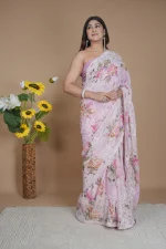 Pure Georgette Floral Print Saree - Image 2