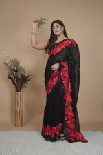 Georgette Saree With Computerised Embroidered Border Patch - Image 6