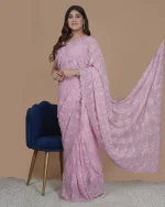 Thread Net Embroidered Saree - Image 3