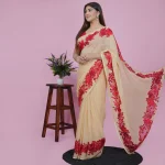 Georgette Saree With Computerised Embroidered Border Patch - Image 3