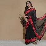 Georgette Saree With Computerised Embroidered Border Patch - Image 5